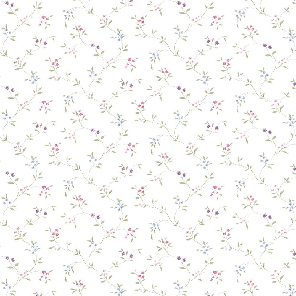 Patton Wallcoverings PF38105 Pretty Florals Small Floral Trail Wallpaper in Pink, Blue, Green, Purple